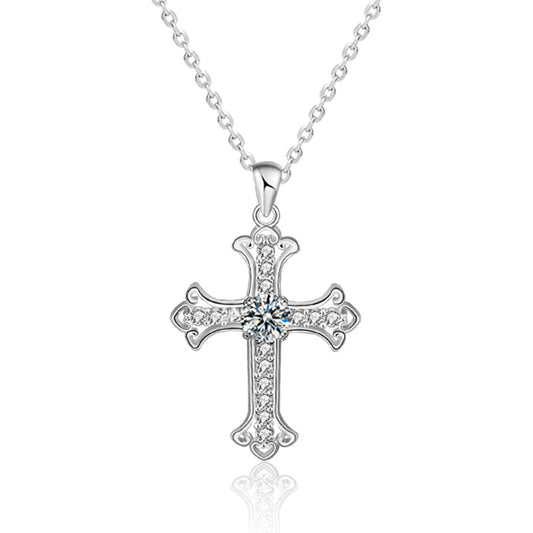 Kreuzanhänger mit Moissanit (0.5ct) | 925 Sterlingsilber mit Rhodium-Plattierung