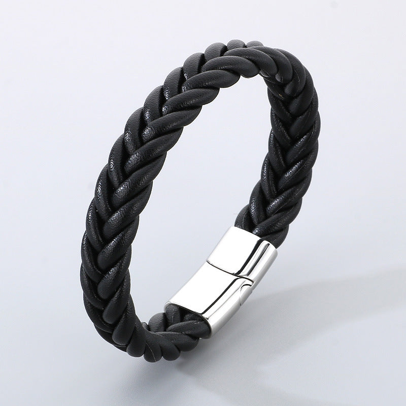 Schlichtes Lederarmband für Herren mit Edelstahl – Handgeflochten & Minimalistisch
