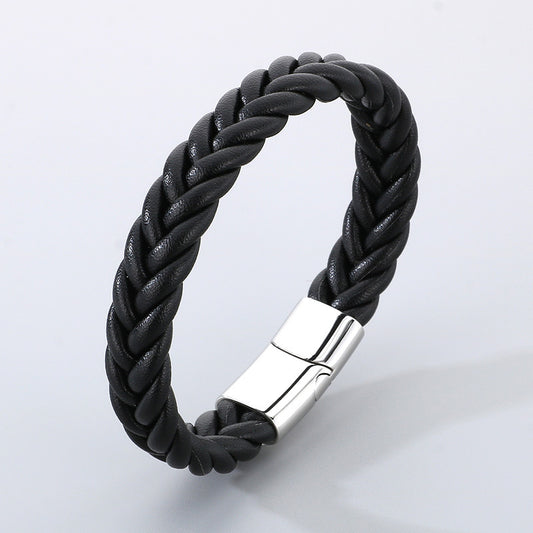 Schlichtes Lederarmband für Herren mit Edelstahl – Handgeflochten & Minimalistisch