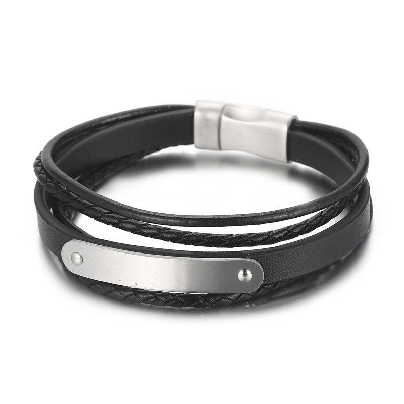 Mehrlagiges Lederarmband mit Edelstahl & Magnetplatte – Handgeflochtener Unikatschmuck