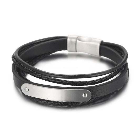 Mehrlagiges Lederarmband mit Edelstahl & Magnetplatte – Handgeflochtener Unikatschmuck