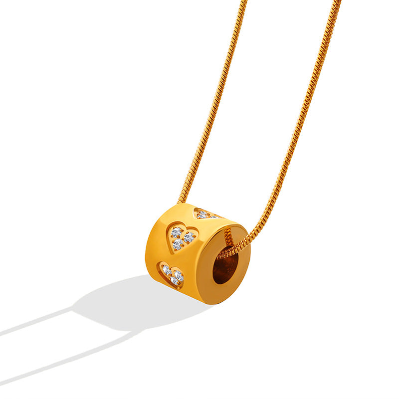 Zirkonia-besetzter Hohlzylinder Anhänger - Edelstahlkette mit 18K Gold oder Hochglanz-Silber | Vielseitig & farbecht