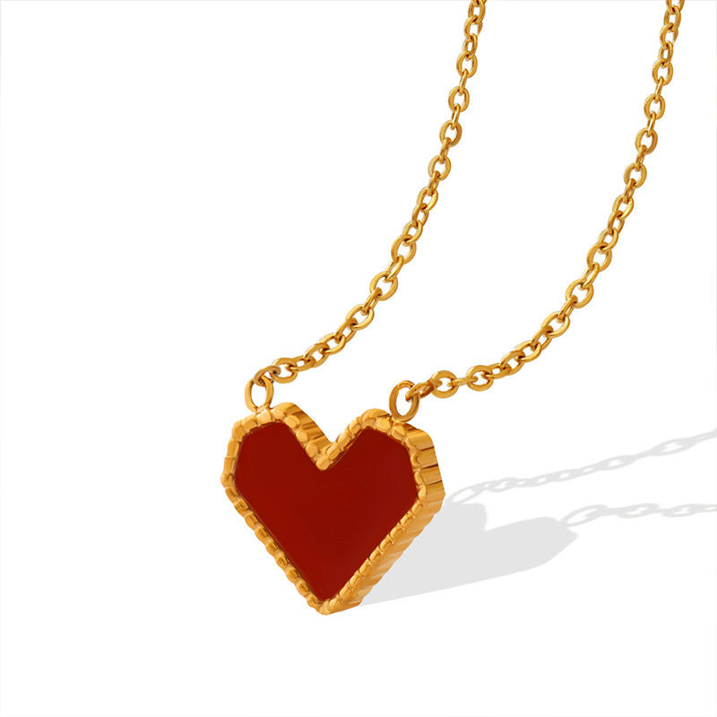 Französisches rotes Herz Anhänger Halskette | Edelstahl vergoldet / roségold / stahlfarben (3 Farben) | Elegante Liebeskette für Frauen | Geschenk für Sie