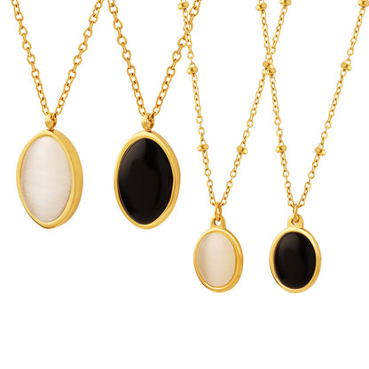 Retro Chaton-Anhängerkette aus Edelstahl | Mit Katzenaugen-Effektstein - 18K Gold oder Hochglanz-Silberoptik