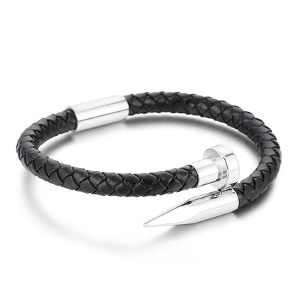 Lederarmband mit Edelstahl-Nieten und Magnetverschluss