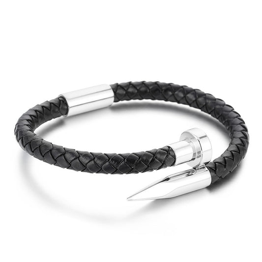 Lederarmband mit Edelstahl-Nieten und Magnetverschluss