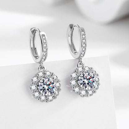 Blüten-Ohrringe mit Zirkonia - Kupfer rhodiniert (Weißgold-Optik)