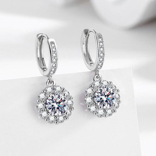 Blüten-Ohrringe mit Zirkonia - Kupfer rhodiniert (Weißgold-Optik)