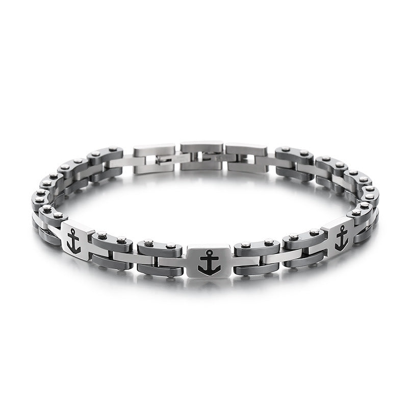 Maritimes Titanstahl-Armband für Herren – Mit eingraviertem Anker-Motiv & robuster Gliederkette