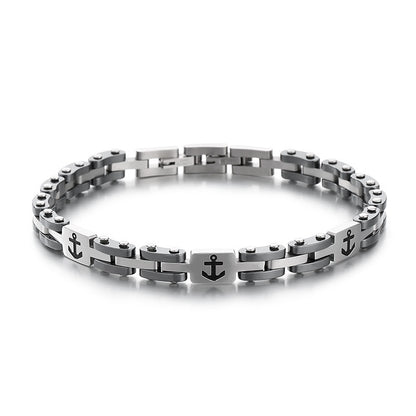 Maritimes Titanstahl-Armband für Herren – Mit eingraviertem Anker-Motiv & robuster Gliederkette