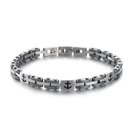 Maritimes Titanstahl-Armband für Herren – Mit eingraviertem Anker-Motiv & robuster Gliederkette