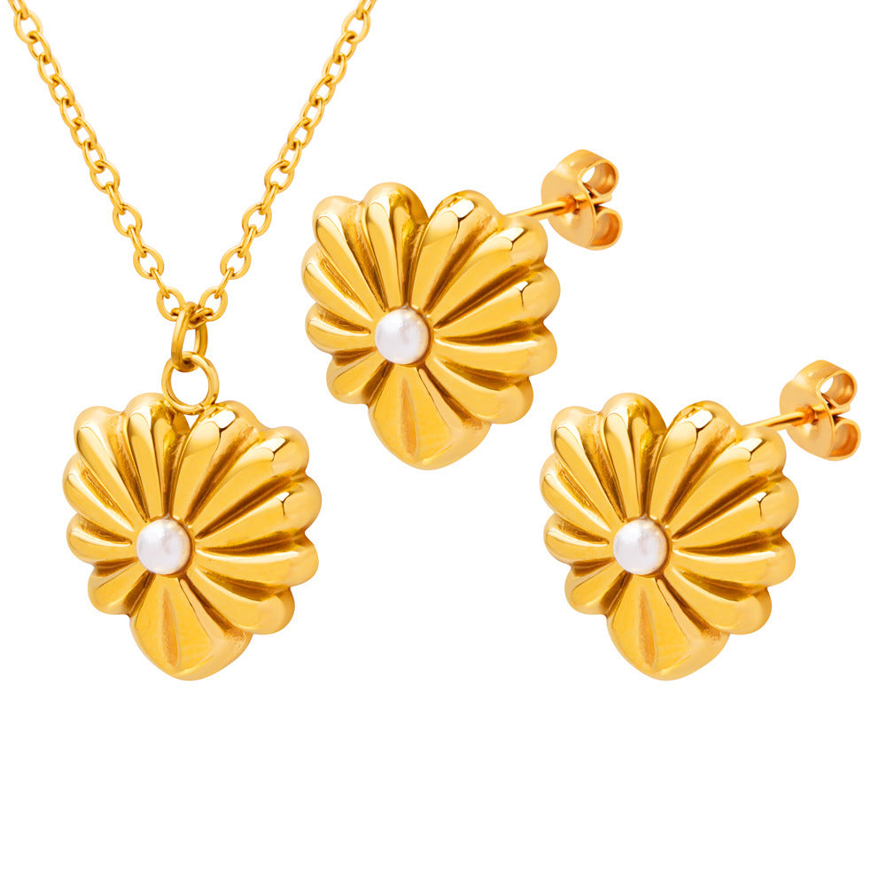 Retro Blumen-Ohrstecker & Kette | Edelstahl mit 18K Goldbeschichtung oder Hochglanz-Silberoptik - Zeitlos elegant