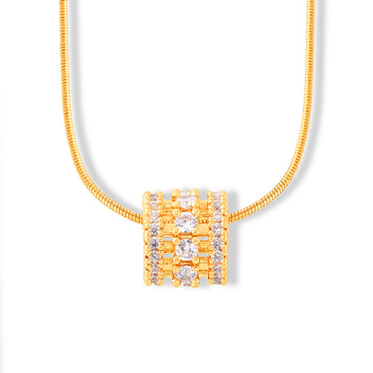 Mehrschichtiger Zylinder-Anhänger mit Zirkonia-Steinbesatz | Edelstahlkette in 18K Gold oder Hochglanz-Silber
