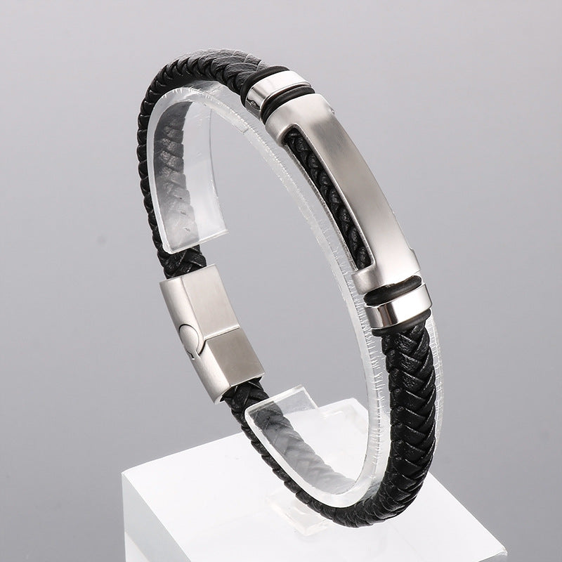 Schlichtes geflochtenes Lederarmband mit Magnetplatte – Unisex Design