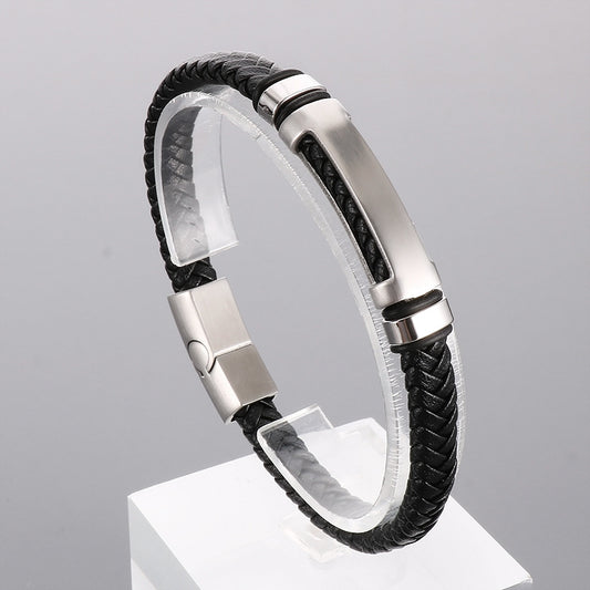 Schlichtes geflochtenes Lederarmband mit Magnetplatte – Unisex Design