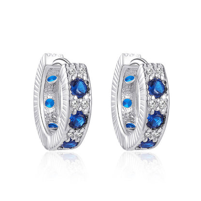 Retro-Vintage Ohrringe mit blauen Zirkonia - Kupfer rhodiniert (18K Weißgoldoptik), Ø1,2cm x 0,4cm