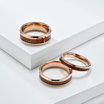 PIOWNN® Schlichter Wolframkarbid Ring mit Holzoptik - 4-6-8mm Unisex Partnerringe