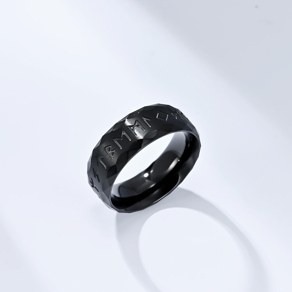 Wikinger Ring mit Runen - Titanstahl Herrenring im Vintage Design - Nordischer Männerschmuck - Keltischer Symbolring
