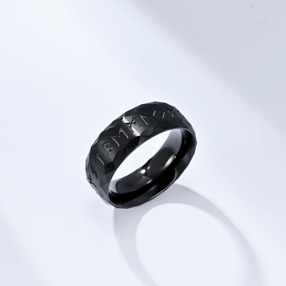 Wikinger Ring mit Runen - Titanstahl Herrenring im Vintage Design - Nordischer Männerschmuck - Keltischer Symbolring