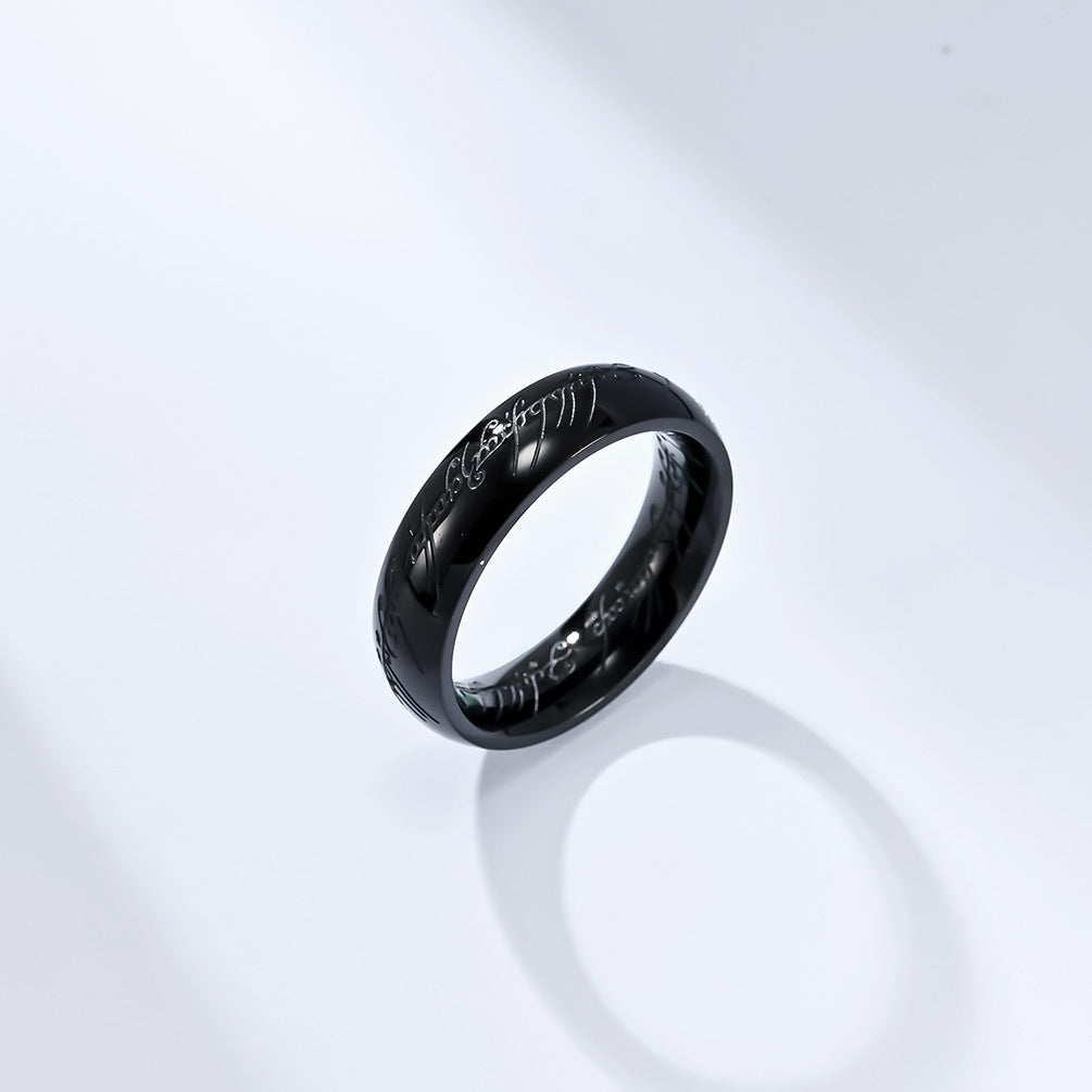 Herr der Ringe Ring - Titanstahl Mittelerde-Replik mit Elfen-Inschriften - Filmgenaue Dark Edition