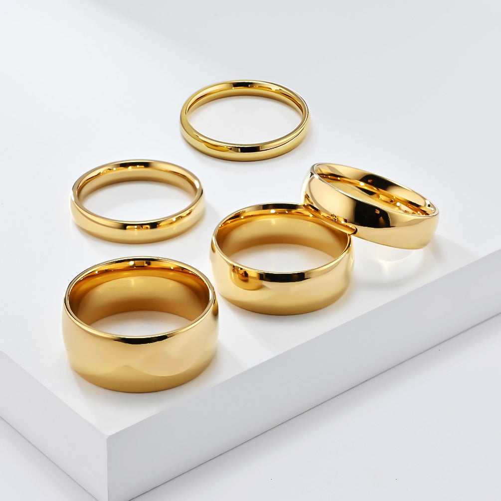 Schlichter Titanstahl Ring - Hochwertig glänzend in Schwarz & Stahlfarben - 18K Gold Beschichtung - Unisex Design - Edler Schmuck für Damen & Herren