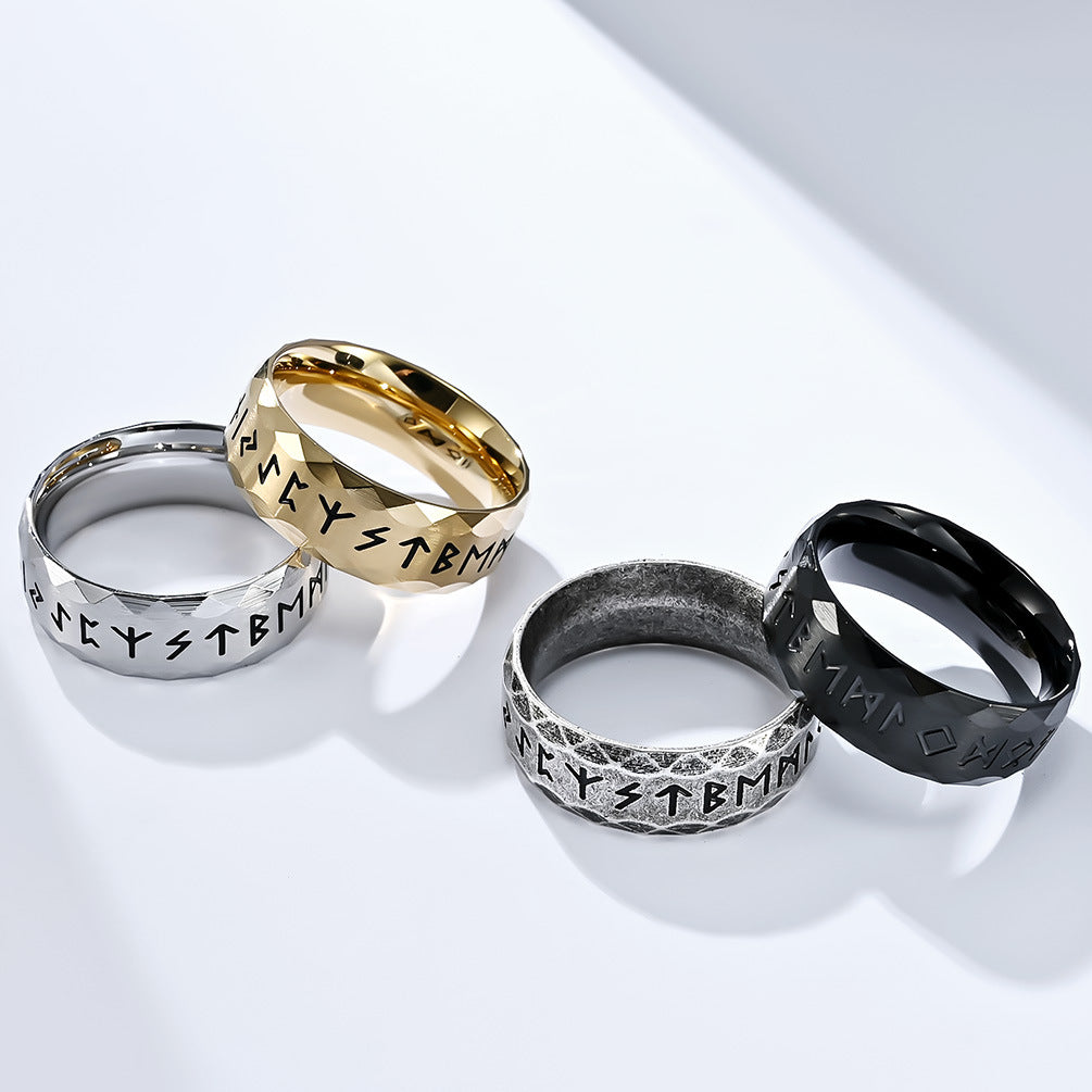 Wikinger Ring mit Runen - Titanstahl Herrenring im Vintage Design - Nordischer Männerschmuck - Keltischer Symbolring