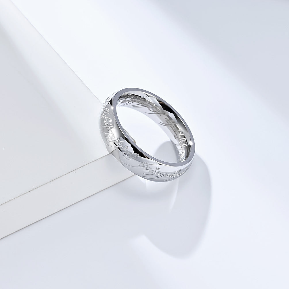 Herr der Ringe Ring - Titanstahl Mittelerde-Replik mit Elfen-Inschriften - Filmgenaue Dark Edition