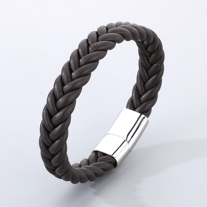 Schlichtes Lederarmband für Herren mit Edelstahl – Handgeflochten & Minimalistisch