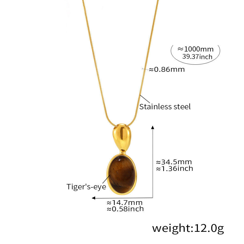 Lange Oval-Kette mit Tigerauge & schwarzem Onyx – 18K Echtgold-Vergoldung oder Edelstahl-Optik (wahlweise)