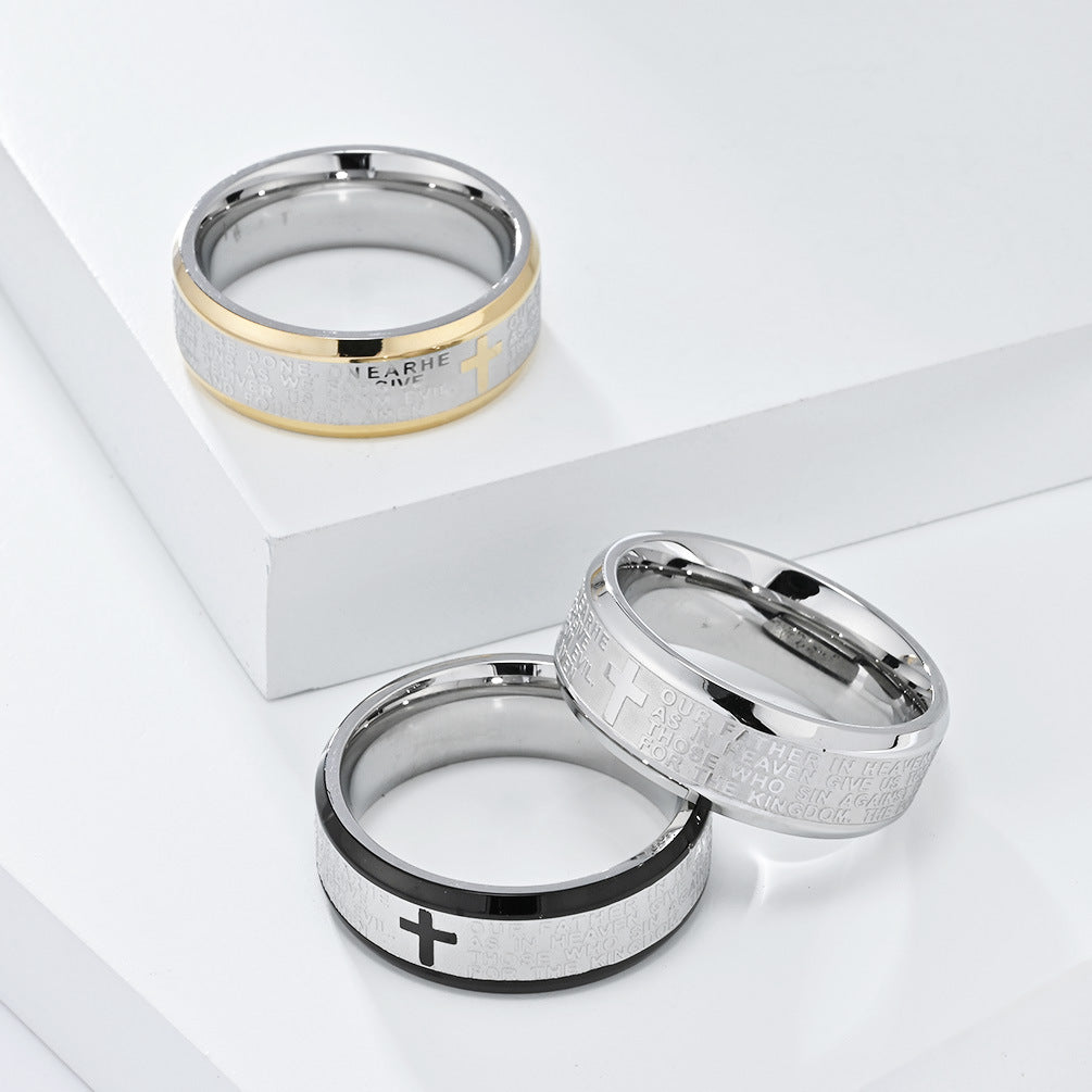Bibelvers Ring für Männer - Edelstahl Kreuz Design - Christlicher Symbolschmuck