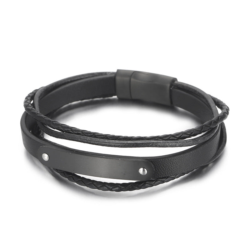Mehrlagiges Lederarmband mit Edelstahl & Magnetplatte – Handgeflochtener Unikatschmuck