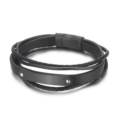 Mehrlagiges Lederarmband mit Edelstahl & Magnetplatte – Handgeflochtener Unikatschmuck