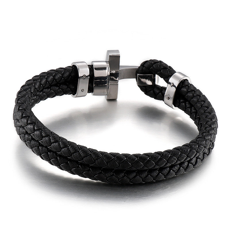 Edelstahl Armband für Herren – Stilvolles Ledergeflecht mit geometrischem Verschluss