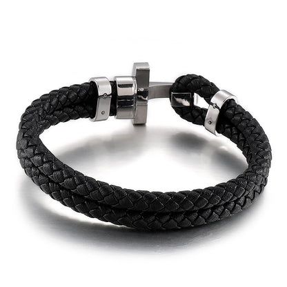Edelstahl Armband für Herren – Stilvolles Ledergeflecht mit geometrischem Verschluss