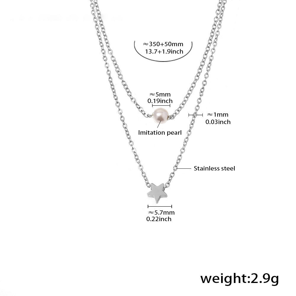 Sternen-Doppelkette mit Perlenimitat – 18K vergoldeter Edelstahl oder Silberoptik für stylisches Layering