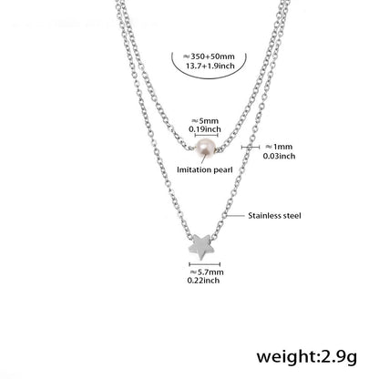 Sternen-Doppelkette mit Perlenimitat – 18K vergoldeter Edelstahl oder Silberoptik für stylisches Layering