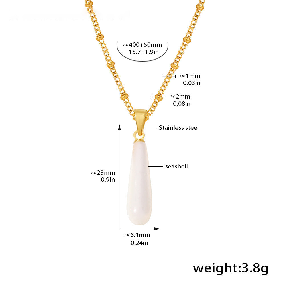 Tropfenförmige Muschel Anhänger Kette - Edelstahl 18k Gold beschichtet | Stahlfarbe (2 Farben wählbar)