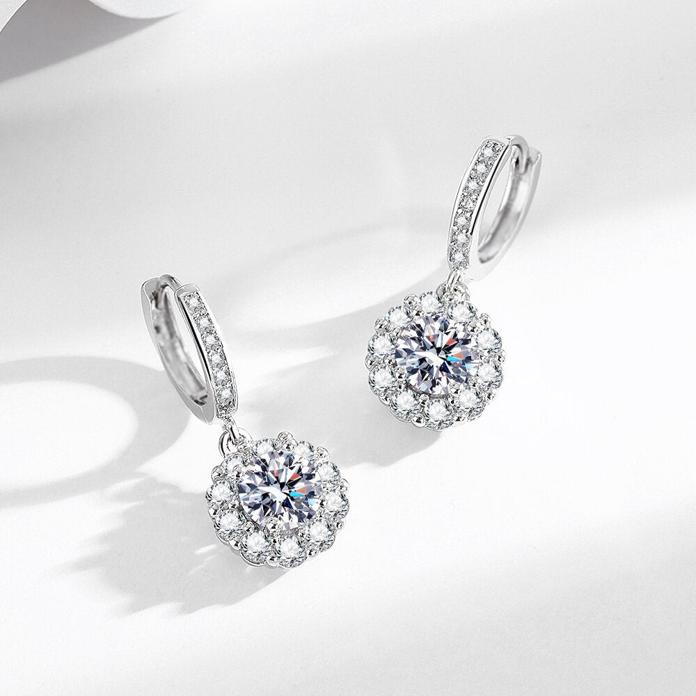 Blüten-Ohrringe mit Zirkonia - Kupfer rhodiniert (Weißgold-Optik)