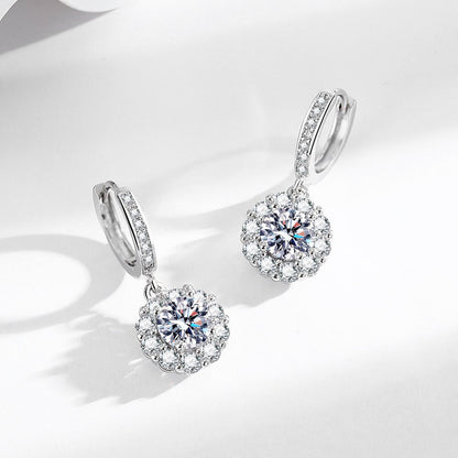 Blüten-Ohrringe mit Zirkonia - Kupfer rhodiniert (Weißgold-Optik)