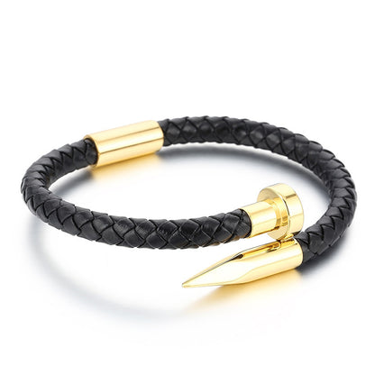 Lederarmband mit Edelstahl-Nieten und Magnetverschluss