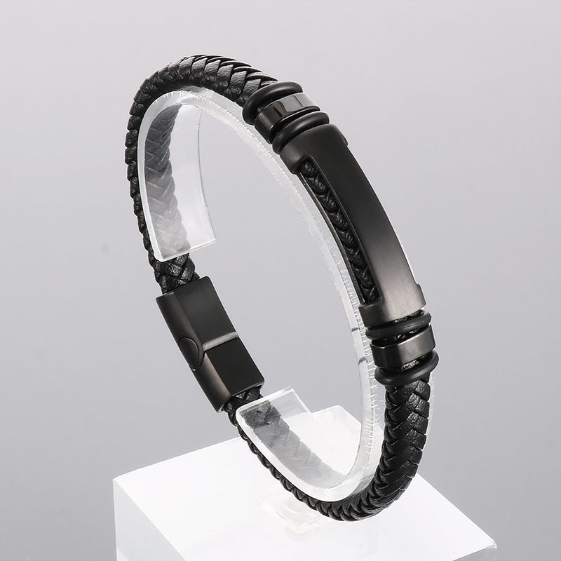 Schlichtes geflochtenes Lederarmband mit Magnetplatte – Unisex Design