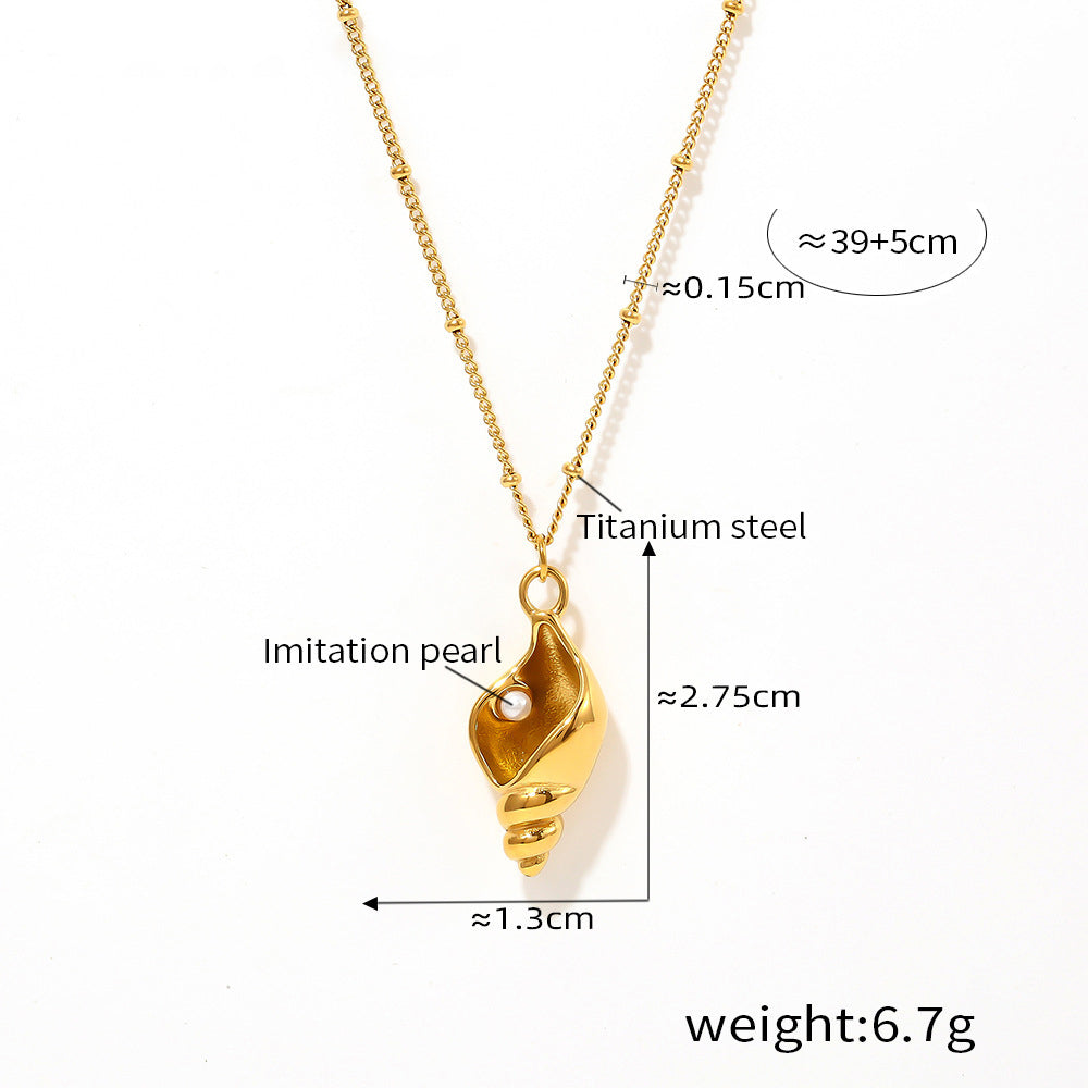 Schneckenhaus-Anhängerkette mit Kunstperle | Stapelbares Edelstahl-Set - 18k Gold oder Hochglanz-Silberoptik