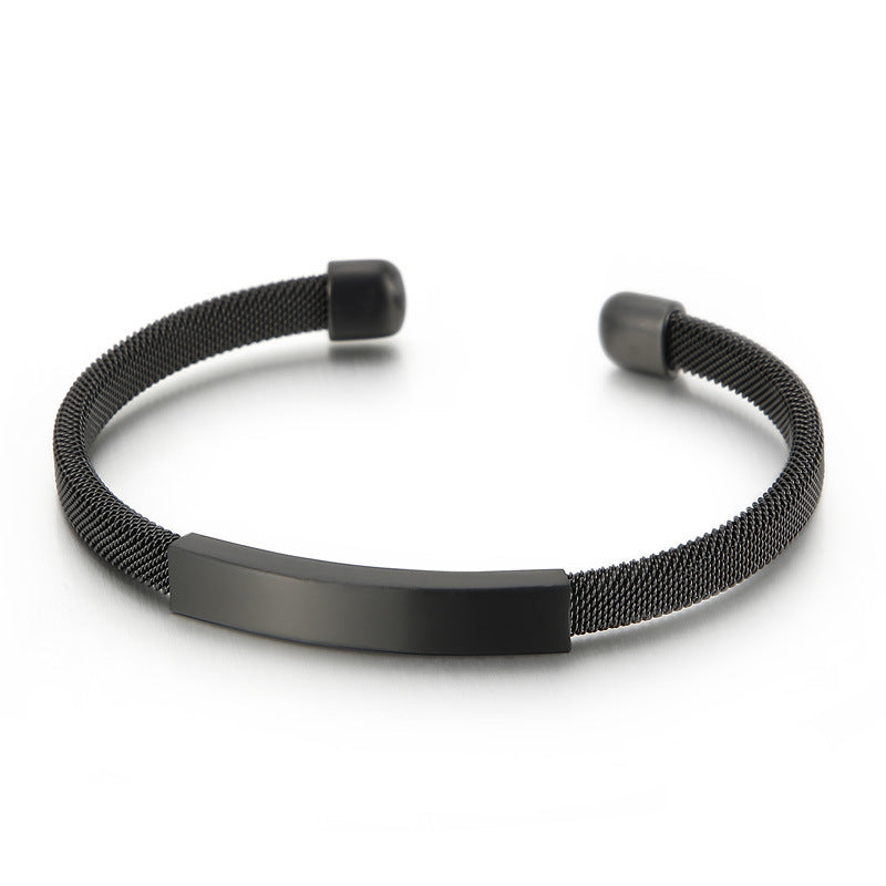 Minimalistisches Herren-Armband aus Edelstahl – Leichtes C-Form Netzdesign mit gebogener Metallplatte
