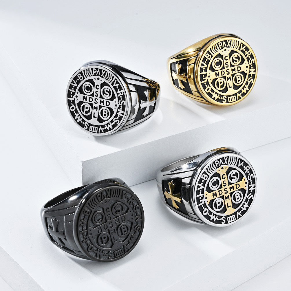Gothic Kreuz Ring - Edelstahl Männerschmuck mit Okkultem Design - Punk & Rock Accessoire