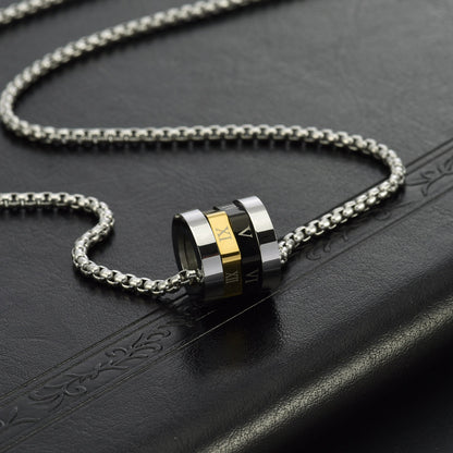 Drehbarer Zahlen Anhänger - Titanstahl Minimal Kette - Römische Ziffern Design