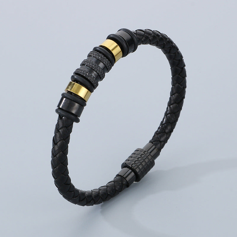 Ledergeflecht-Armband für Herren mit Edelstahl-Magnetverschluss