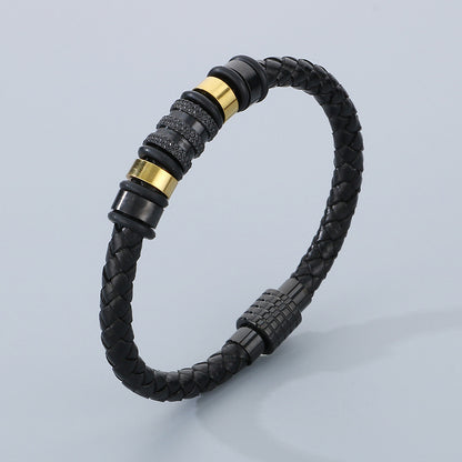 Ledergeflecht-Armband für Herren mit Edelstahl-Magnetverschluss