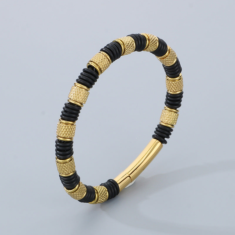 Edelstahl-Armband für Männer mit Microfaser-Leder-Einsatz – Zeitloses Perlen-Design für Business & Freizeit