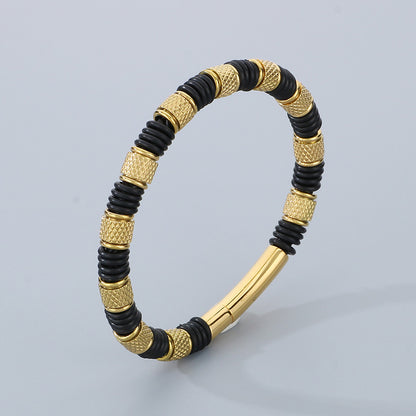 Edelstahl-Armband für Männer mit Microfaser-Leder-Einsatz – Zeitloses Perlen-Design für Business & Freizeit
