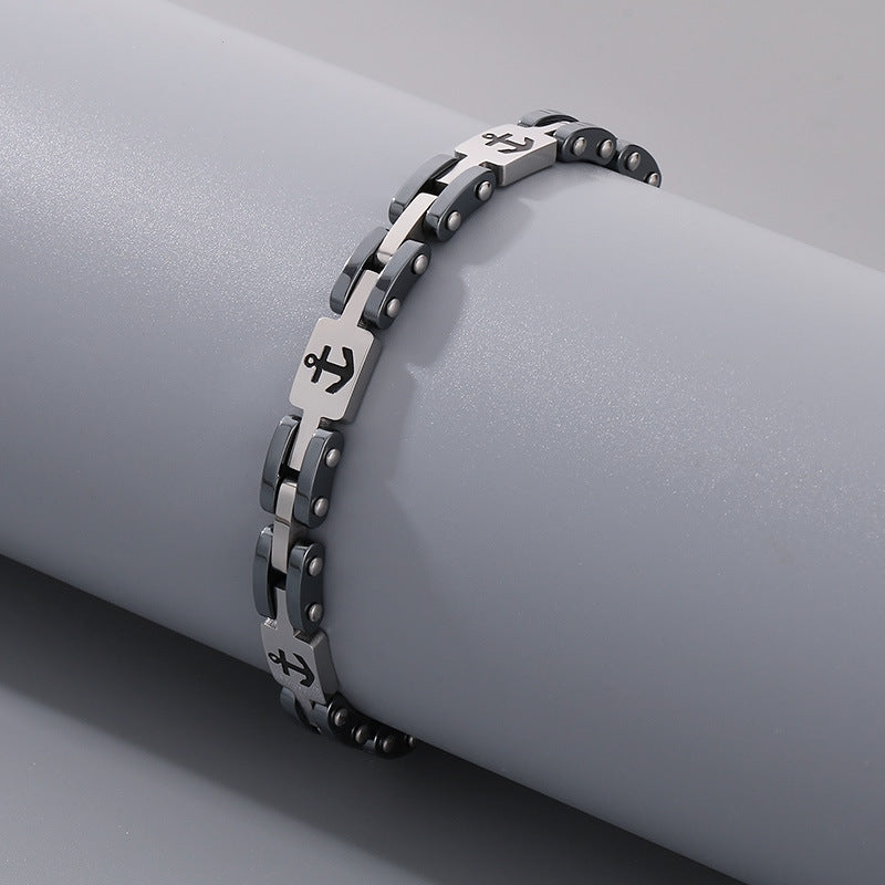 Maritimes Titanstahl-Armband für Herren – Mit eingraviertem Anker-Motiv & robuster Gliederkette